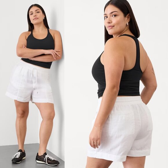 Athleta Women's Retreat Linen Mid Rise Short Size 4 Calla Lily - Picture 2 of 10